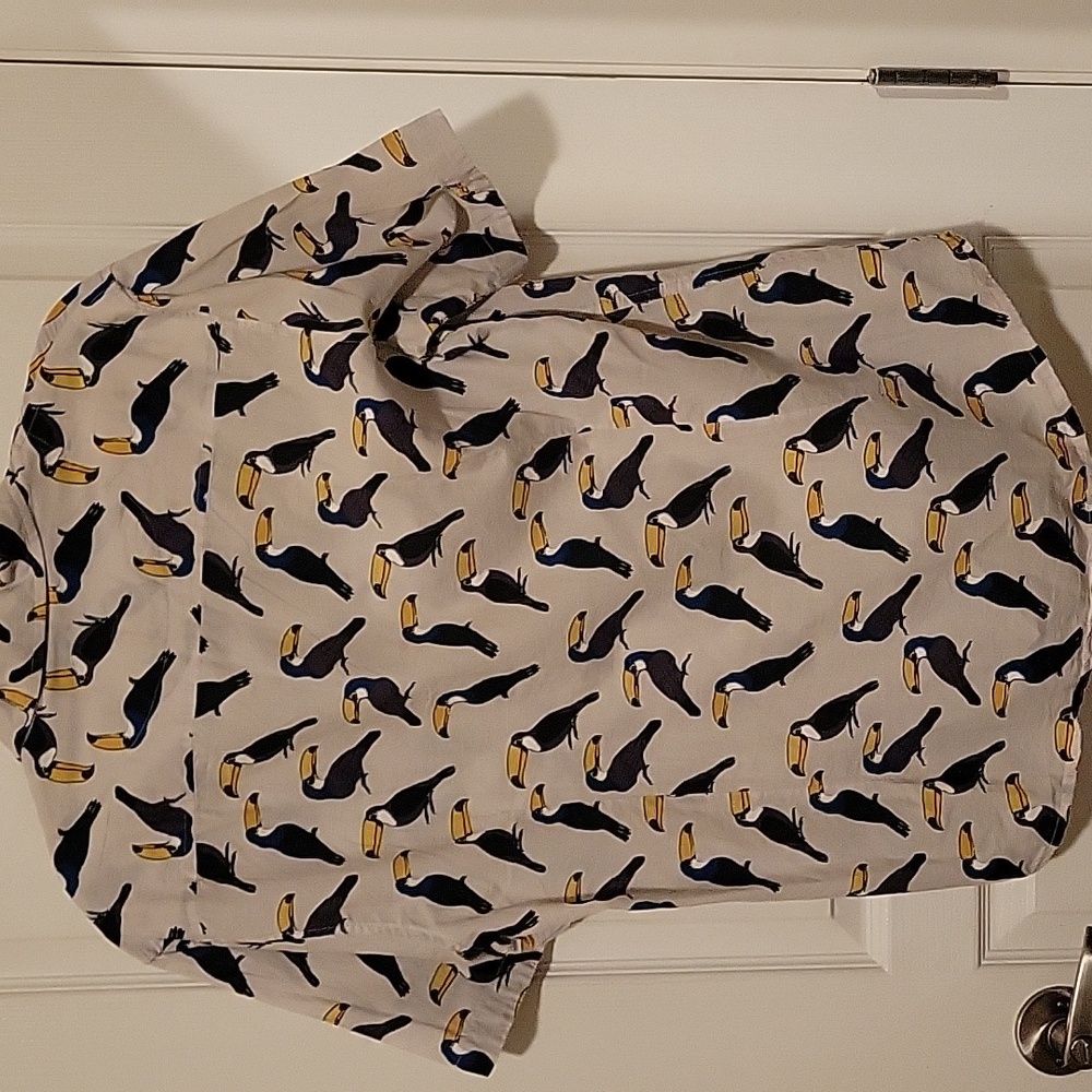 Men's Bird Print Casual Button Down Shirts - Light Blue and Cream - Picture 9 of 9
